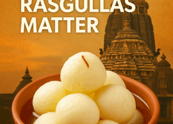 Lord Jagannath’s return during Niladri Bije with Rasgulla offering in hand, symbolizing reconciliation with Goddess Lakshmi