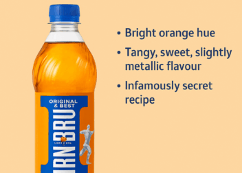 A vibrant digital illustration featuring IRN-BRU bottles with Scottish elements like tartan patterns, iconic landmarks, and a "Made in Scotland Series" banner, highlighting the national pride behind the soft drink.