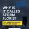 Dark stormy sky over UK railway crossing with red traffic light, featuring bold text “Why Is It Called Storm Floris? The Meaning Behind UK Storm Names” and ScottishIndian.com logo.