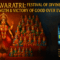 Navaratri festival with Goddess Durga, Bommai Golu doll display, and book cover of Nine Dolls thriller by Rupa Mahadevan