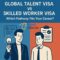 Illustration comparing Global Talent Visa and Skilled Worker Visa, with one person holding a lightbulb for innovation and another with a clipboard for structured employment.