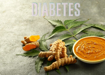 Ayurvedic herbs, bitter gourd, fenugreek seeds, and balanced Indian plate promoting healthy blood sugar naturally