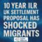 Text graphic with the headline “10 Year ILR UK Settlement Proposal Has Shocked Migrants” on a blue artistic background with the ScottishIndian.com logo at the bottom.