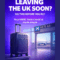 Suitcase placed near airport boarding gate A5 with a plane visible outside. Text on image reads Leaving the UK soon. Do this before you fly. Your HMRC form checklist made simple. ScottishIndian.com logo displayed below.
