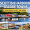 Scottish harbours and seaside towns 2026 collage featuring Tobermory harbour, coastal villages, and inset seaside landmarks under clear skies