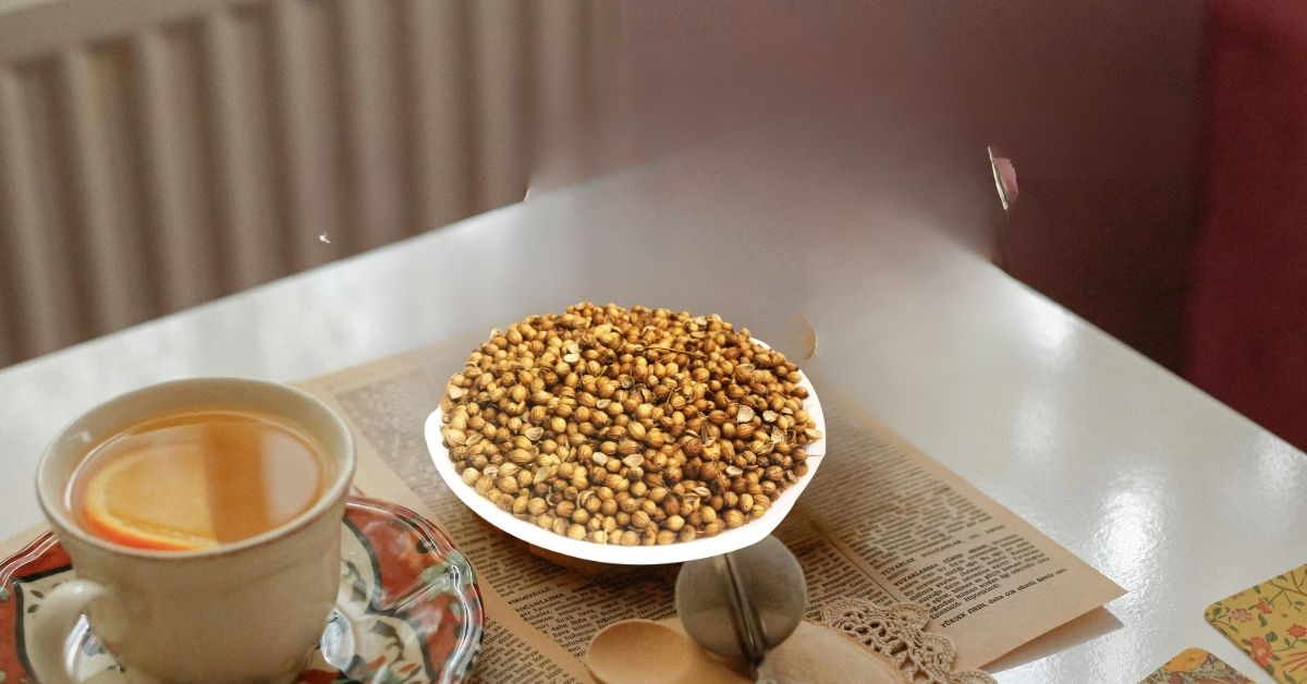 Dhanyaka Hima coriander seed cold infusion in a cup